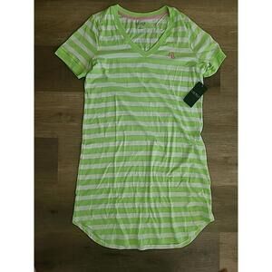 NWT Lauren Ralph Lauren Lime Green White Striped Tshirt Dress Womens Medium